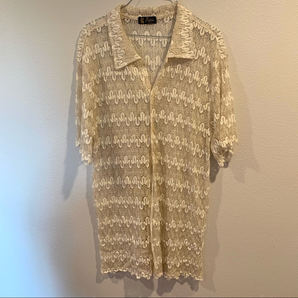 Lace button down short sleeve shirt, Harry Styles